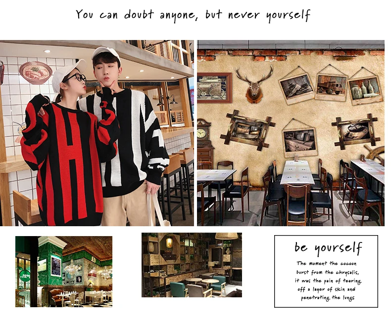 Winter Thicken Sweater Men Warm Fashion Letters Casual Knit Pullover Men Sweter Clothes Wild Loose Long-sleeved Sweater Man
