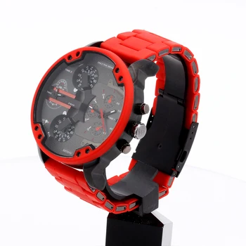 

57MM Cool Big Case Watch Men Dual Diplay Sports Military Mens Watches Quartz Male Clock Red Silicone Steel DZ Army reloj hombre
