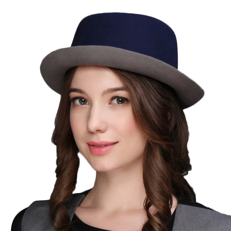 Blue FS модная женская фетровая шляпа из шерсти, осенняя джазовая шляпа с широкими полями синего и серого цвета, стильная зимняя теплая шапка-котелок - Цвет: Blue