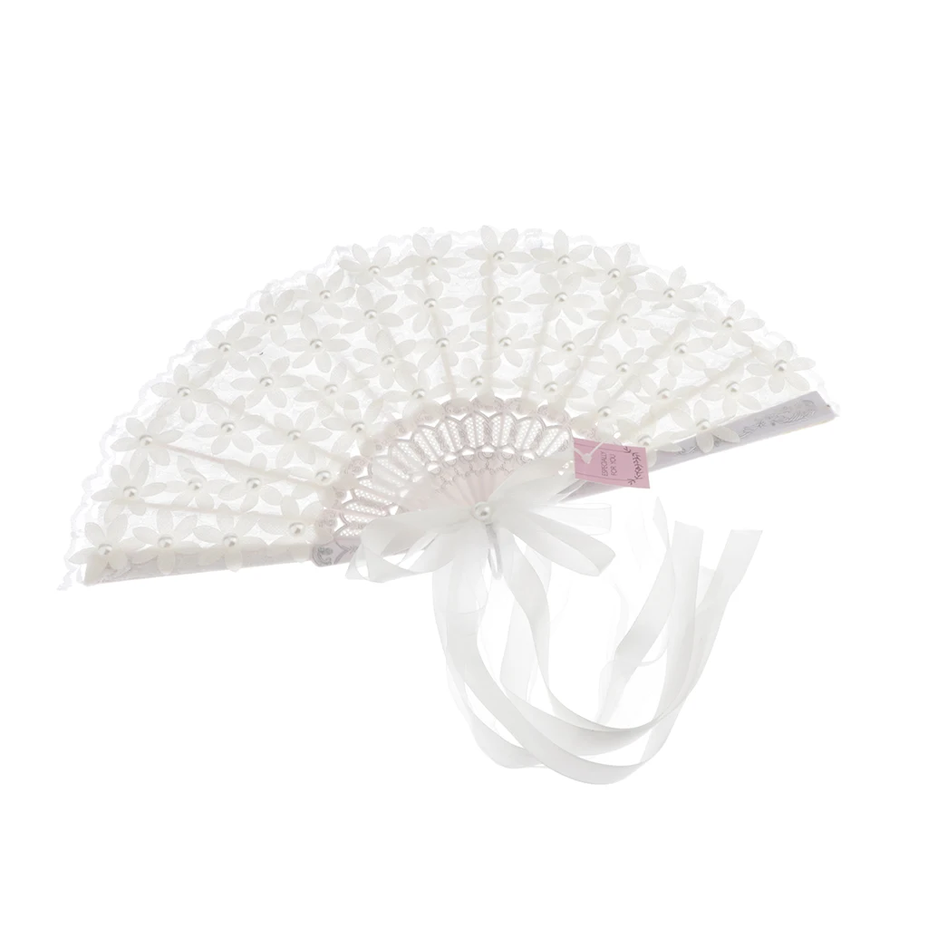 Vintage Bridal Lace Bouquet Fan Crystal Bridesmaid Bouquet Wedding Bouquet Flapper Accessories (White)
