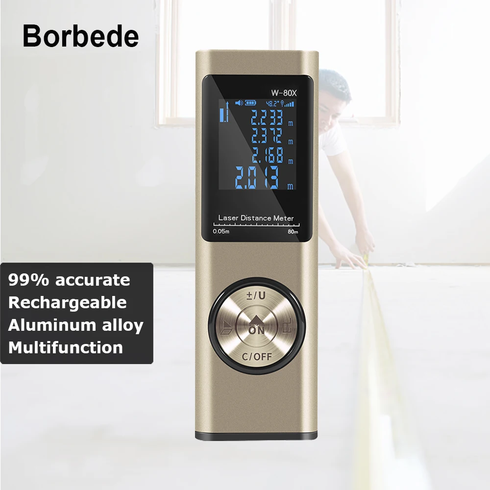 Borbede Laser Distance Meter Rangefinder USB Rechargeable 40m 60m 80m Laser Measure Laser tape Mini Portable New