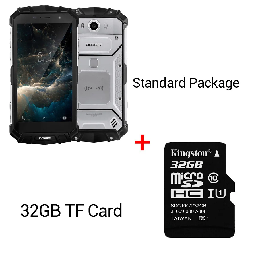 DOOGEE S60 Lite IP68 Water 5580mAh Wireless Charge 12V2A Quick Charge 5.2'' FHD MT6750T Octa Core 4GB 32GB Smartphone 16.0MP Cam - Color: Sliver n 32GB Card