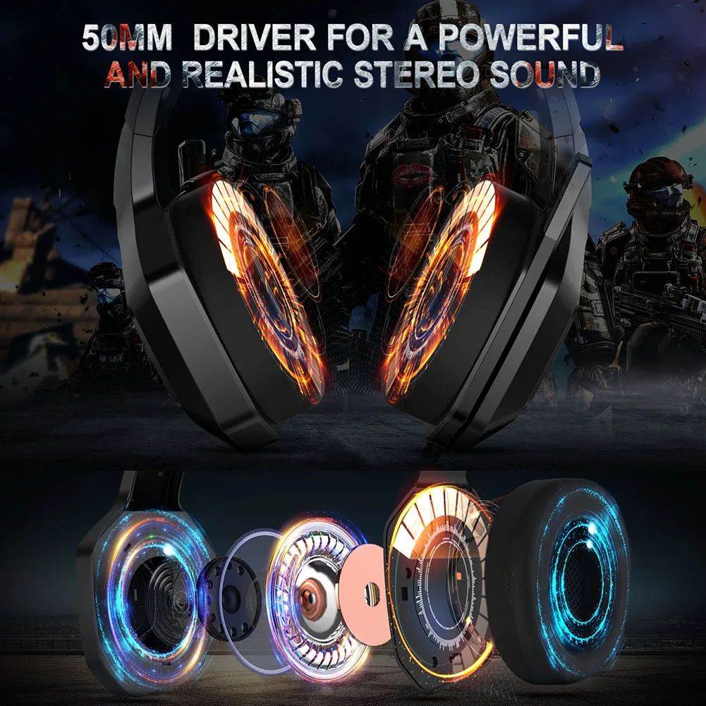 K10 3 5mm Wired Headphone RGB Lighting Audio Music Gaming Headset with Microphone Wired Earphone HiFi Headphones