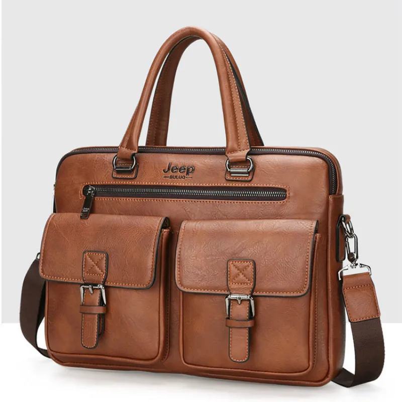 

New Mens Briefcase Handbag Zipper Men Business Polyester Two Silt Pocket Soft Handle 14 Inches Briefcases Bags Large Laptop Bag