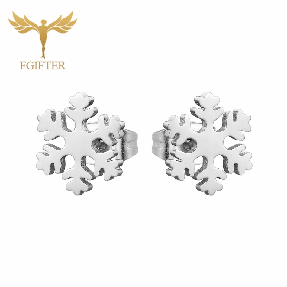 Snowflake FGifter, хип-хоп, рок, Иисус, серьги-гвоздики, золото, серебро, цвет, маленькие серьги, для женщин, мужчин, из нержавеющей стали, серьги для пирсинга, ювелирные изделия - Окраска металла: Snowflake