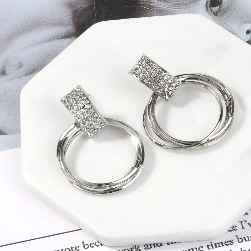 Висячие свадебные серьги сережки подарок золотые стразы большие серьги серебряные серьги с кристаллами цена - Окраска металла: 03 silver