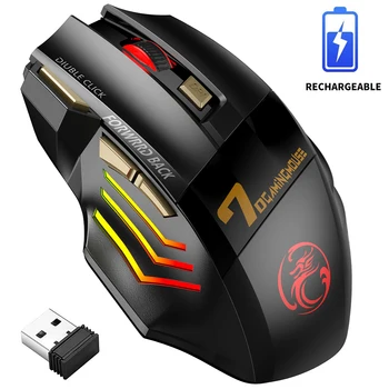 Ratón para jugadores juegos inalámbrico recargable, Mouse ergonómico Usb con retroiluminación RGB, ratones silenciosos para ordenador portátil y PC