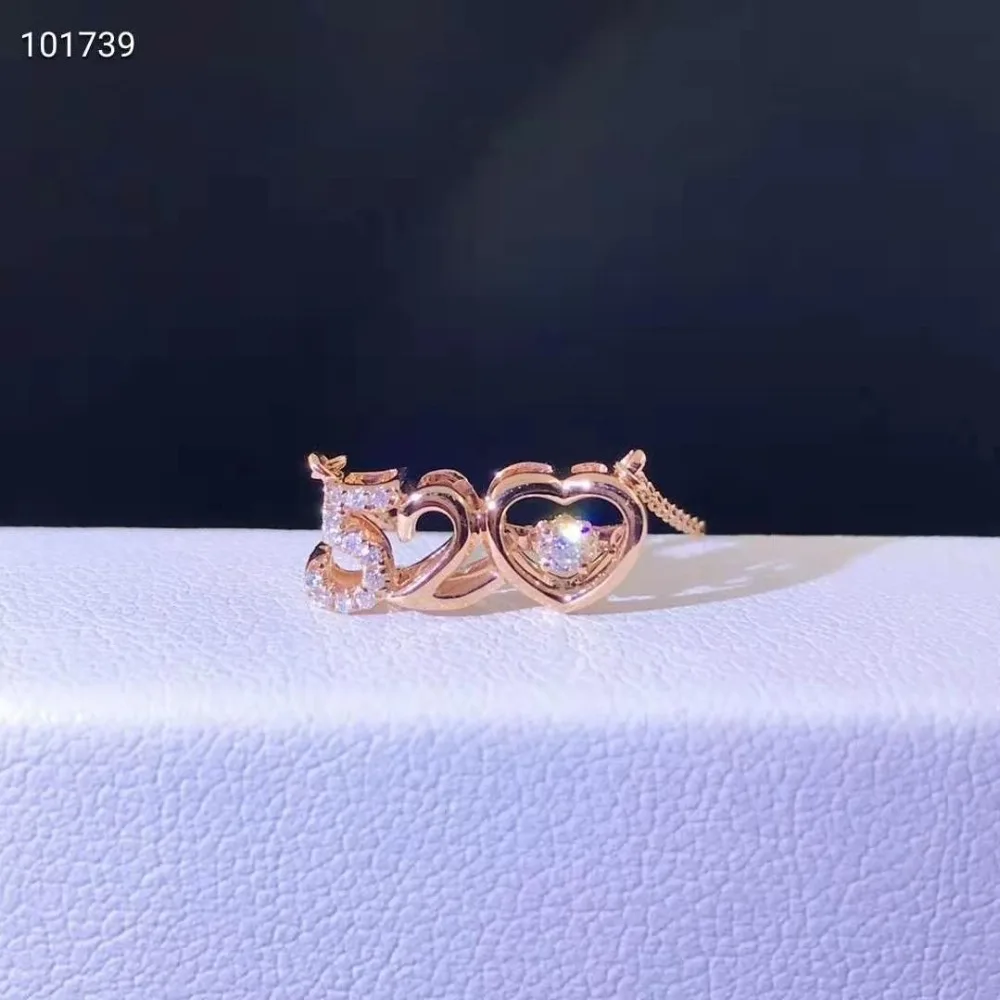 18K розовое золото, настоящее бриллиантовое женское ожерелье с подвеской, 520, сердце, номер, свадьба, вечеринка, помолвка, юбилей, подарок на день рождения
