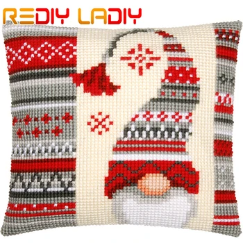 

Cross Stitch Cushion Father Christmas Chunky Cross Stitch Kits Needlepoint Pre-Printed Canvas Acrylic Yarn Pillow Case Crafts