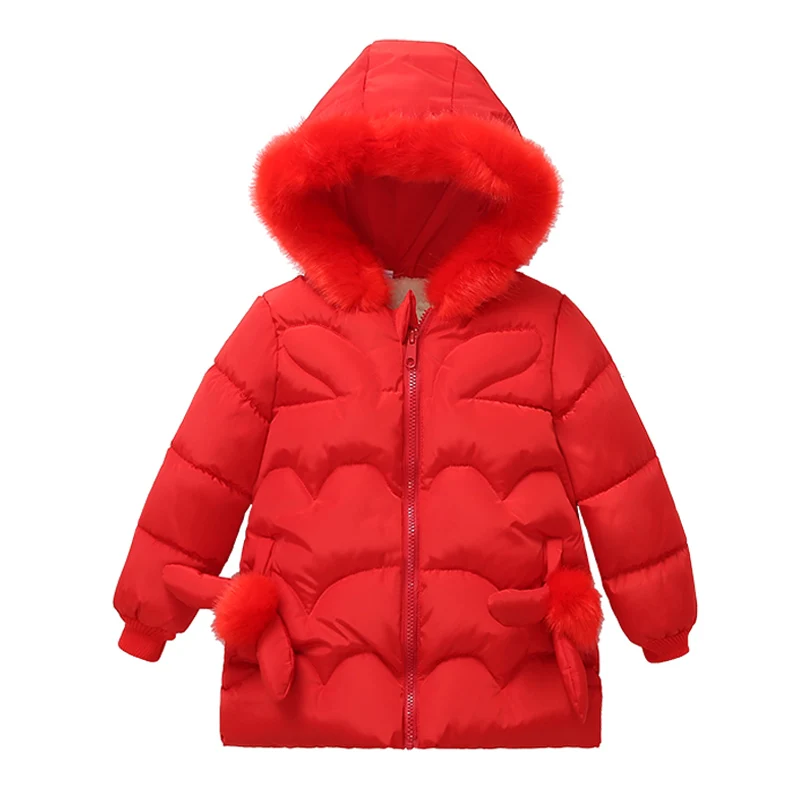 Toddler Girls Cotton-padded clothes Autumn Winter Girls Jacket For Kids Warm Fur Outerwear Coat Children Jacket 2 3 4 Year - Цвет: Red