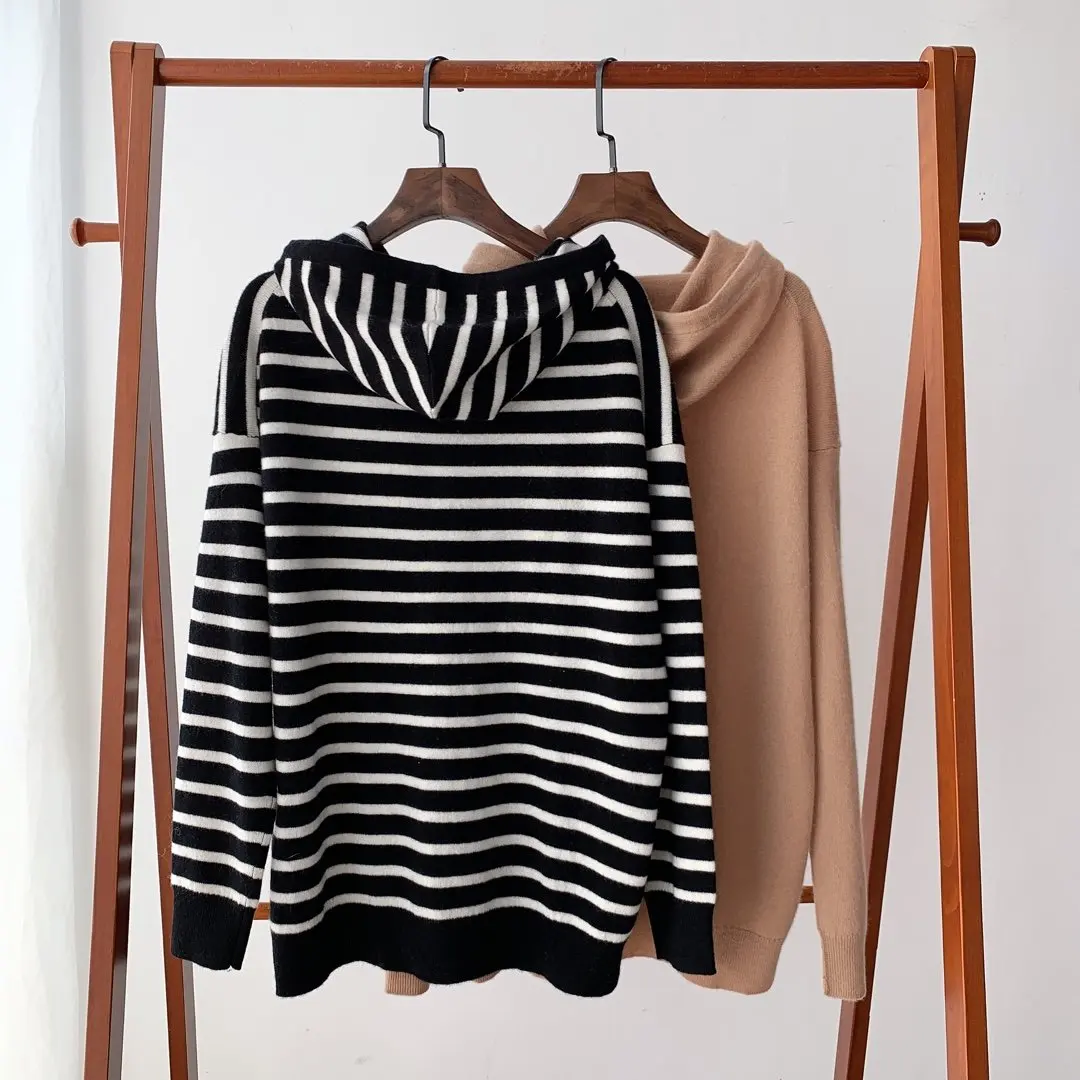 new ladies fashion long-sleeved sexy casual hooded cashmere sweater 1102