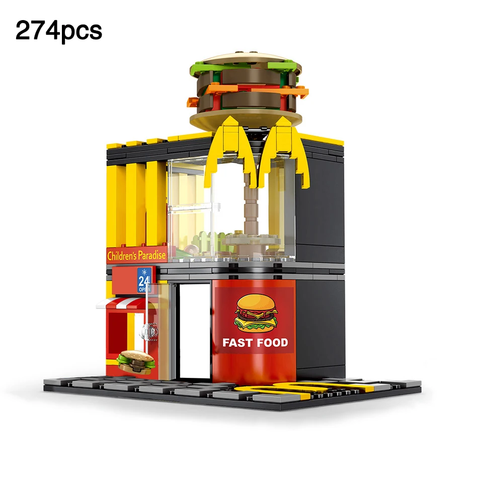 

Compatible legoingly City Mini Streets Coffee Shop Burger Restaurant Apple Store Bar Block Building Brick Toys For Children Gift