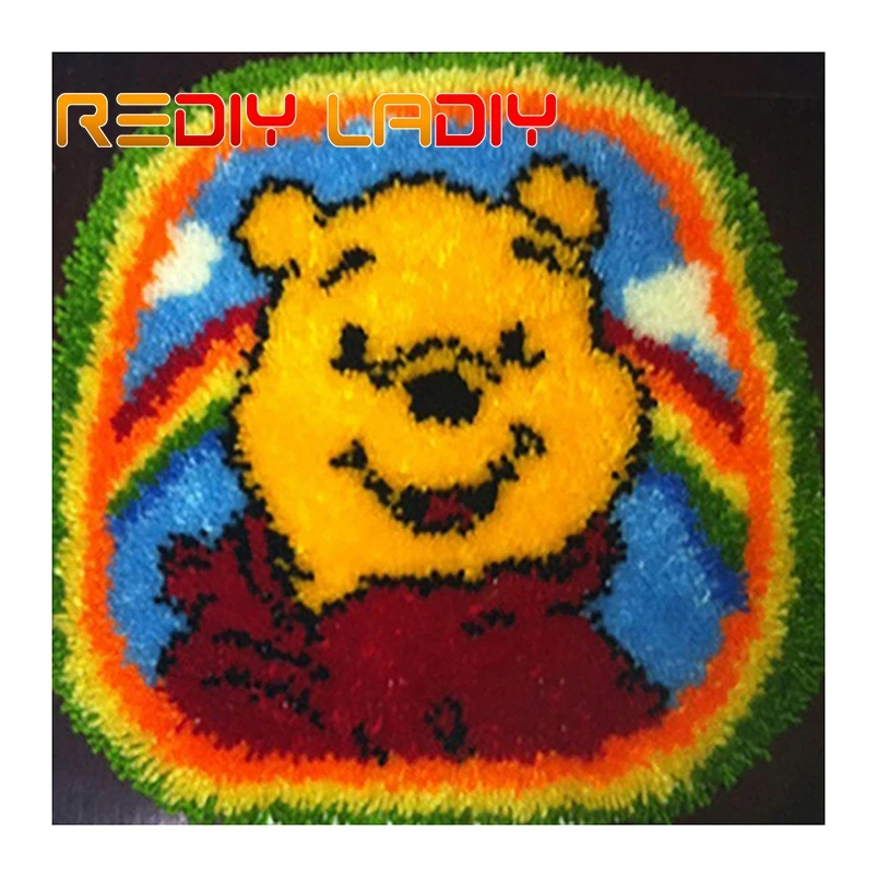 Latch Hook Kits Make Your Own Rug Rainbow Teddy Crocheting Cushion Mat DIY Carpet Rug Acrylic Yarn Printed Canvas Hobby& Crafts