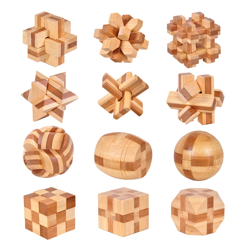 12pcs 12 шт./компл. 3D IQ головоломка игра игрушки бамбук Kongming блокировки Лю Бан замок сжигание мозга игрушек классические игрушки для взрослых и детей, 6Y - Цвет: 12pcs