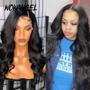 

WOWANGEL 13x6 150 Density Lace Front Human Hair Wig Medium brown lace Natural color wig Brazilian Remy Body Wave Wig Pre Plucked