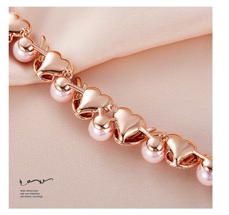 Cdyle роскошный свадебный комплект ювелирных изделий с кристаллами в виде сердца и жемчуга, розовое золото, ожерелье, серьги, наборы свадебных ювелирных изделий