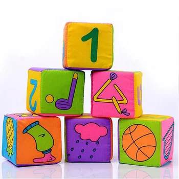 

6Pcs/Set Cloth Cube Blocks Plush Block Cloth Cube Blocks Building Rattles Handbell Handbell Cube Sound Early Educational Toys
