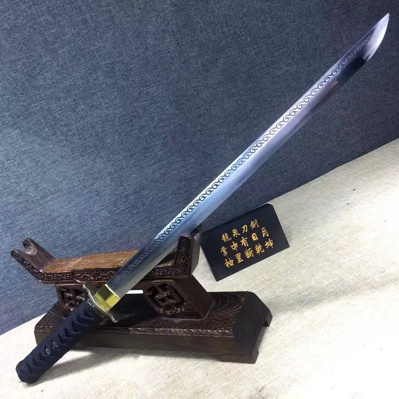 Temper Chinese WUSHU Sword manganese steel Sabre straight Jian With black wood Scabbard