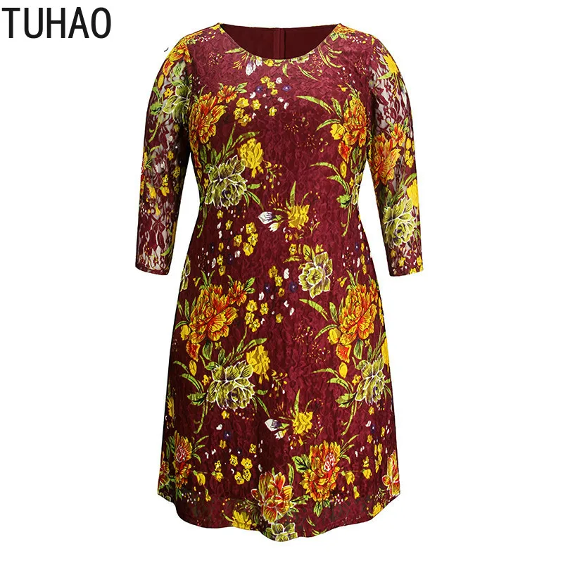 TUHAO 2019 Большие размеры 3XL 2XL женское винтажное платье для офиса с длинным рукавом выдалбливают платья сексуальное кружевное платье с
