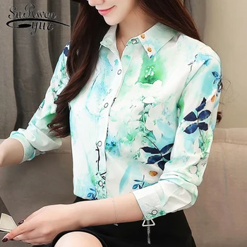 

The fashion Printed shirt female lady elegant lady office top shirts 2019 spring new single-breasted flower top women 2075 50