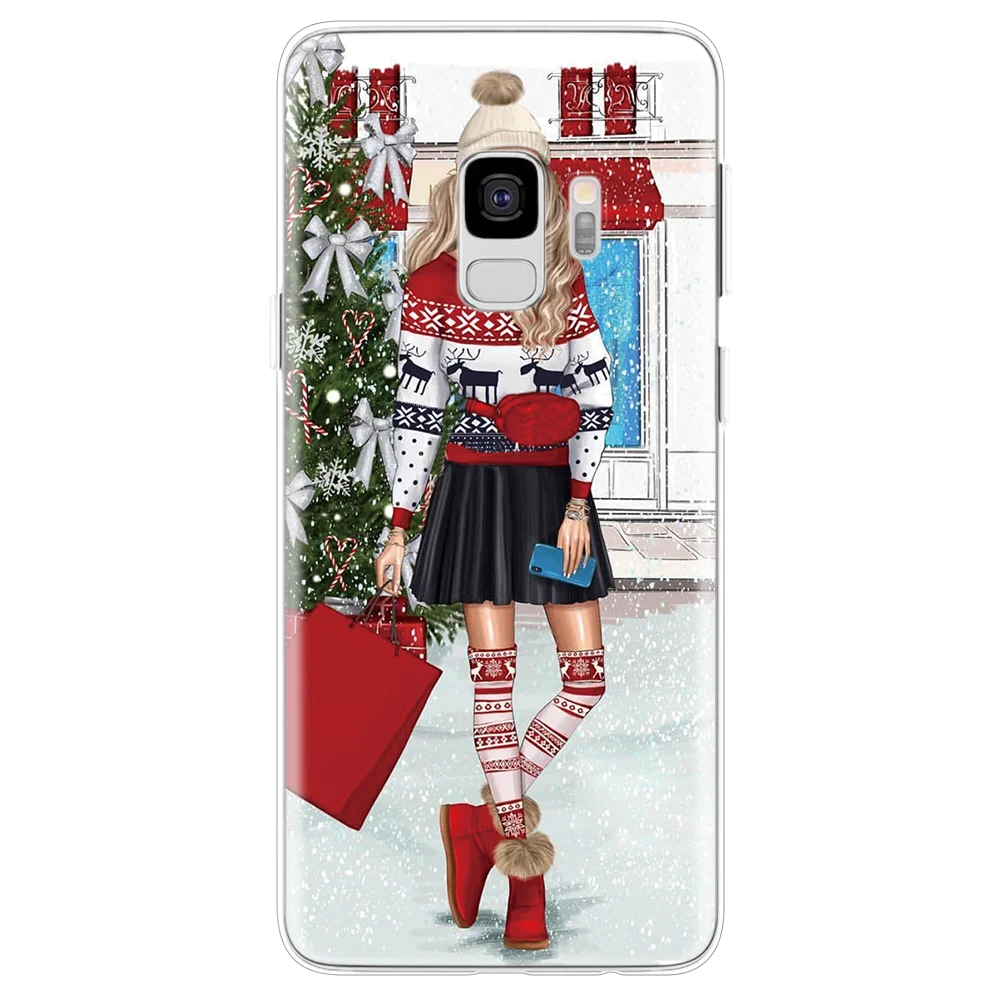 Рождественский чехол для samsung Galaxy A50 A71 A51 A40 A70 A80 A60 A7 A9 A8 A6 плюс A3 A5 чёрный; коричневый волос для мам и дочек, чехол