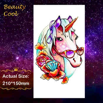 

3D Cartoon Blue Unicorn Fairy Tales Temporary Tattoo for Children Kids Waterproof Flash Tattoo Sticker Girl Baby Body Art Horse