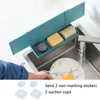 

2 In 1 Basket Storage Shelf Basin Sponge Holder Water Barrier With Retractable Baffle Bathroom Organizer Kitchen Sink Drain Rack