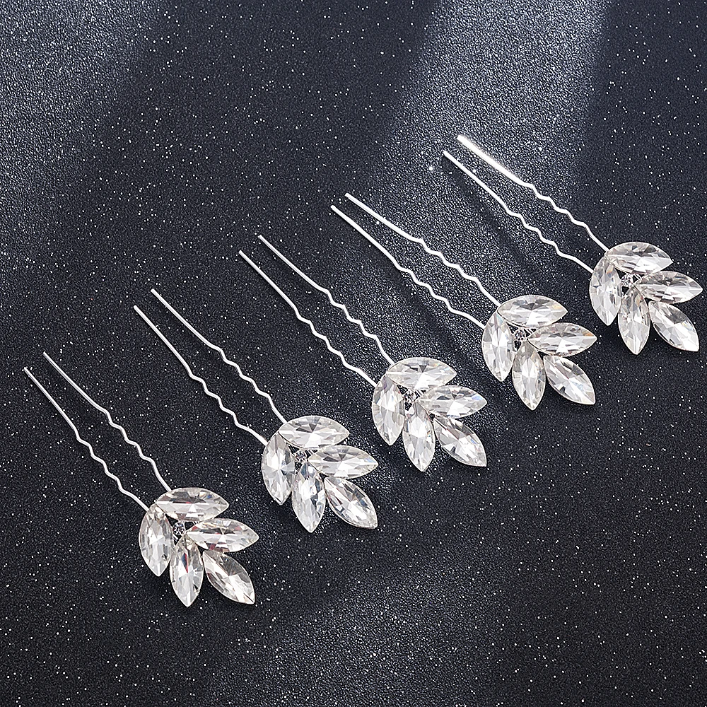 1/2/5 шт белые свадебные аксессуары кристаллами аксессуары для волос, зажимы шпильки невесты prendedor de cabello, заколка для волос, ювелирное изделие - Metal color: CD054-5