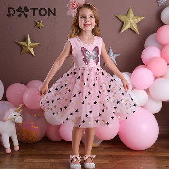 

DXTON Baby Girls Summer Clothes Kids Dresses For Girls Butterfly Dress For Children Sleeveless Star Birthday Party Girls Dresses