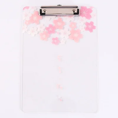 Cartoon A4 folder board simple small fresh transparent plate clamp test folder student office supplies pad board - Цвет: Cherry blossom