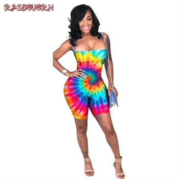 

2019 Colorful Tie Dye Sexy Playsuits Backless Bandage Bodysuit Summer Overalls Bodycon Rompers Womens Jumpsuit Shorts