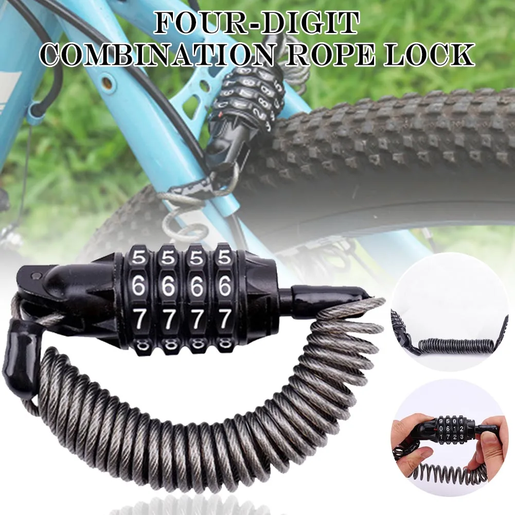 4 Digit Combination Code Anti Theft Bicycle Cable Lock Mountain Bike Security