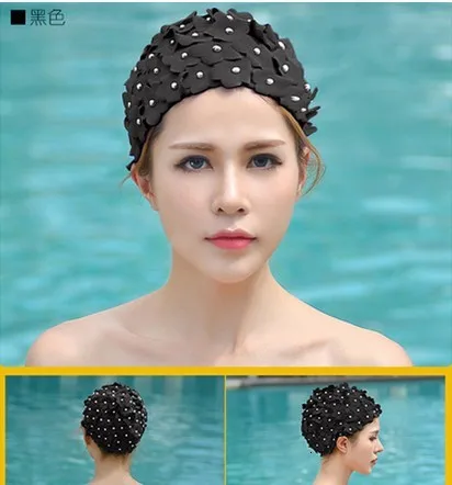 Женская шапочка для плавания для девочек, цветная спортивная шапочка для плавания, красивая шапка свободного размера, резиновые шапочки ручной работы, изысканный