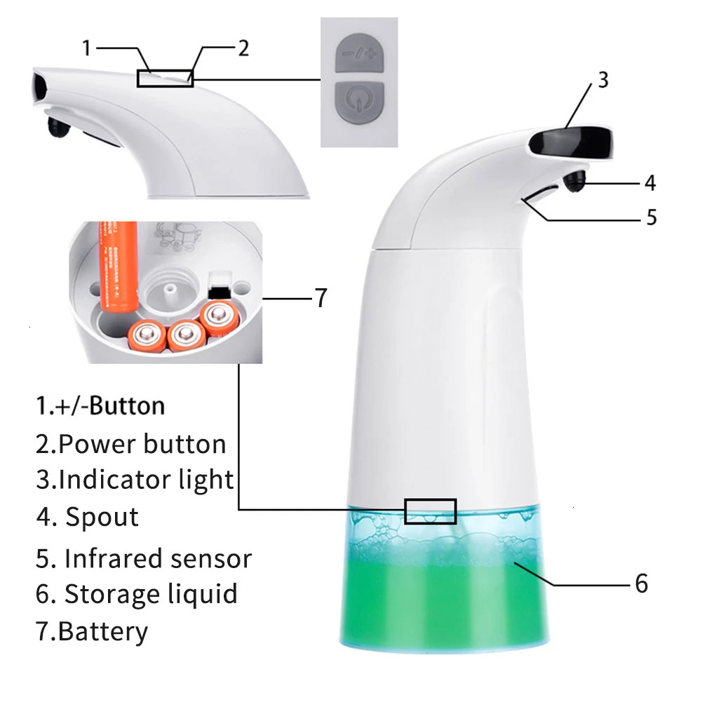 250ml Bathroom Intelligent Liquid Soap Dispenser Automatic Induction Foam Wash Smart Phone Infrared Sensor Smart Soap Dispenser