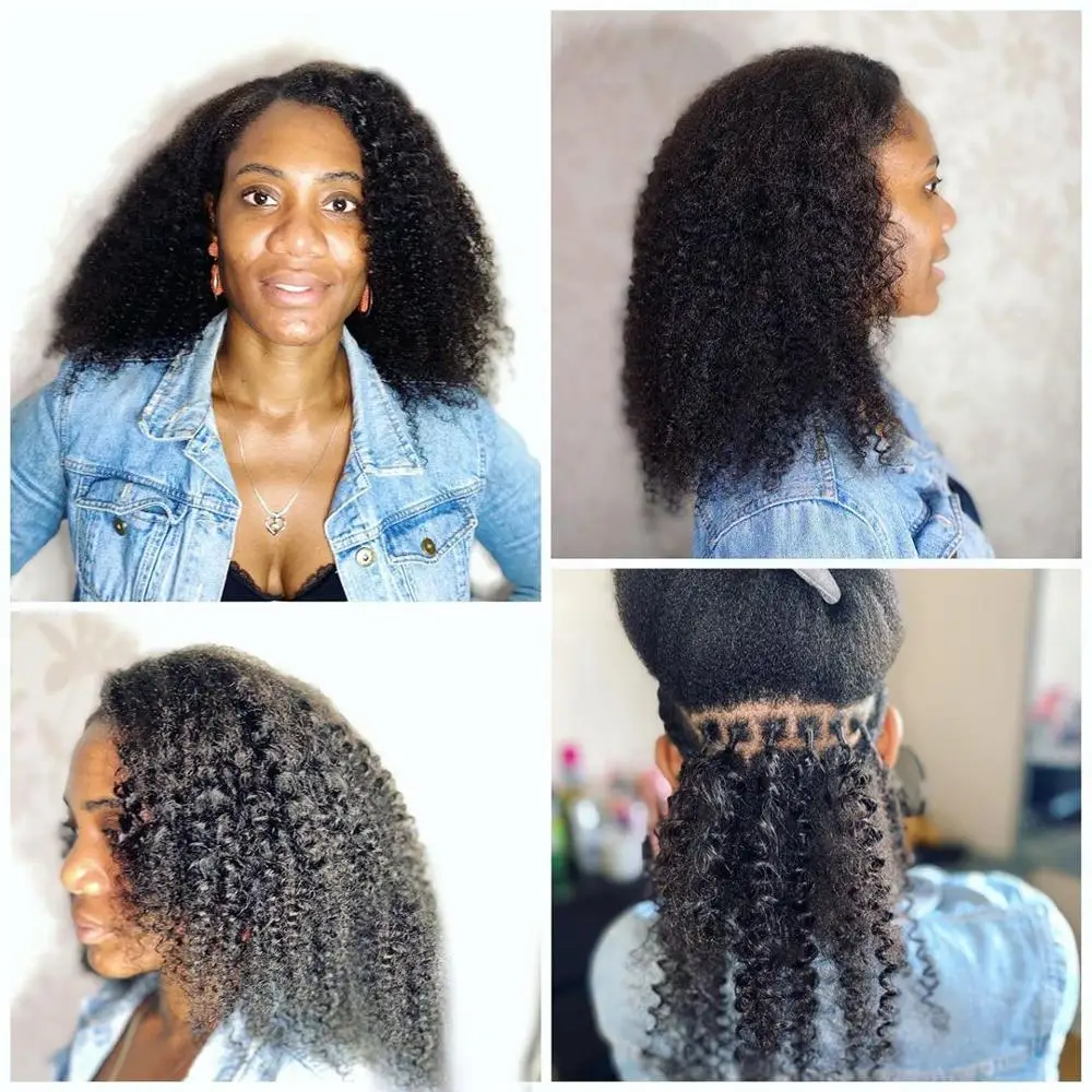 Extensions de cheveux humains brésiliens pour femmes noires, cheveux vierges, cheveux afro crépus bouclés, microlinks en vrac, document noir naturel