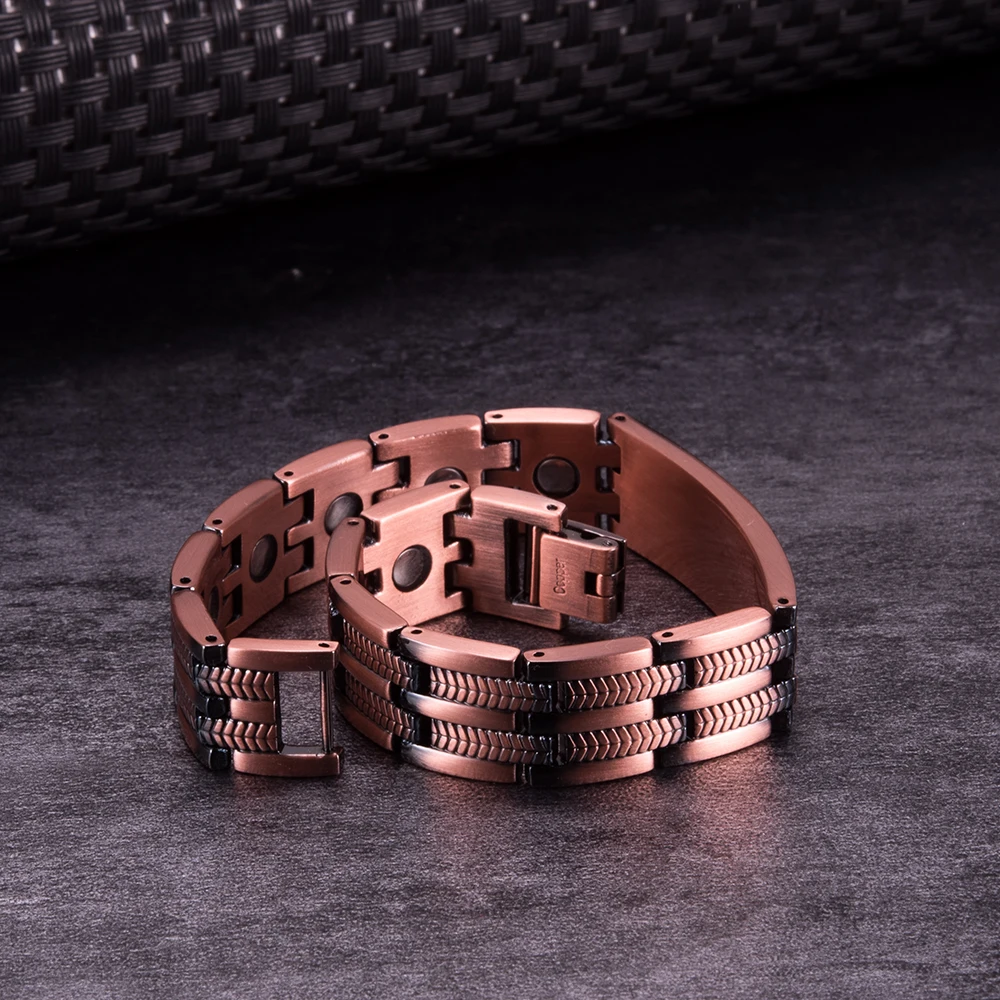 Fashion Jewelry Pure Copper Bracelet Customized Name Adjustable Medical ID Bracelet Personalized Message Reminder Magnetic Bracelets for Men
