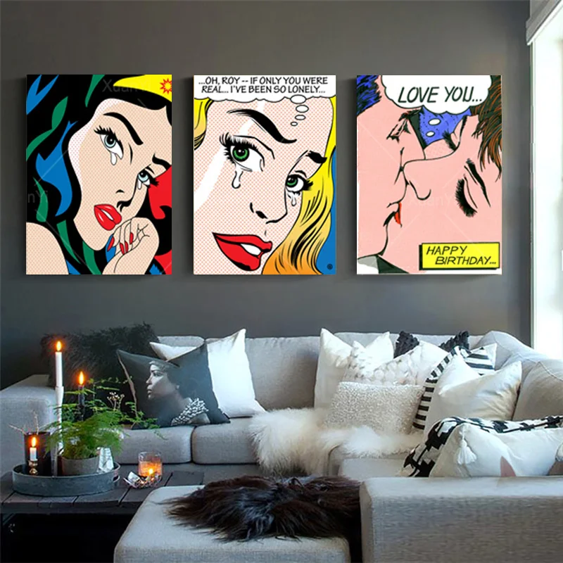 

3 Panel Abstract Printed Portrait Pop Art Painting Poster Cuadros Decoracion Canvas Wall Picture For Living Room Unframed PR1061