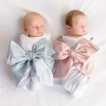 

New Arrival Newborn Baby Sleep Silk Big Bow Swaddle Bundle Infant Toddler Swaddle Blanket Photography Accessories