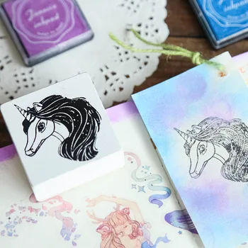 

Unicorn Wood Stamps Lucky Day Happy Birthday Craft DIY Handmade Wood Rubber Stamps for Unicorn Party Birthday Decoration