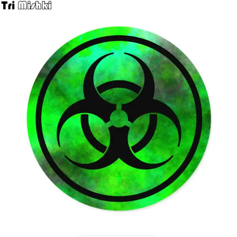Tri mishki wcs909 14x14cm verde ou amarelo nevoeiro biohazard símbolo etiqueta do carro pvc decalques coloful acessórios da motocicleta adesivo