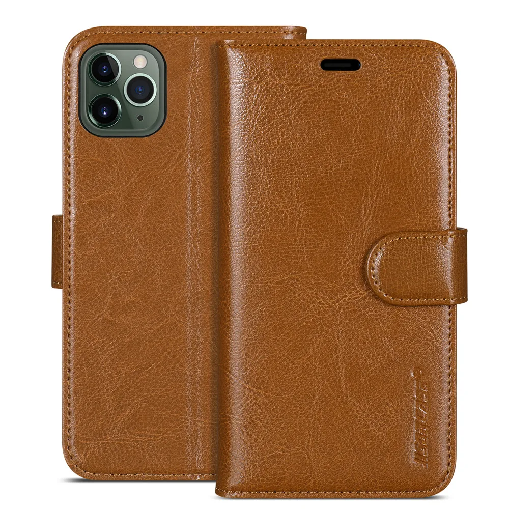 Brown Jisoncase для iPhone 11 Pro Max кожаный флип-чехол с кредитными отделениями Магнитный чехол-бумажник с застежкой для iPhone 11 Pro Max 6,5” - Цвет: Brown