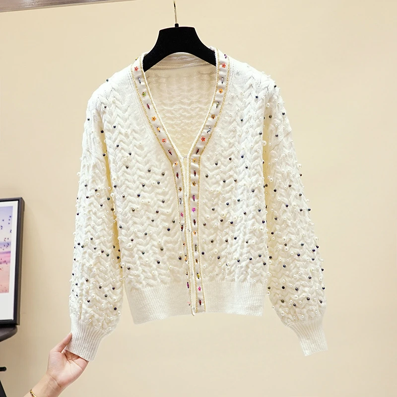 Женский вязаный кардиган ручной работы свободный короткий свитер с V-образным