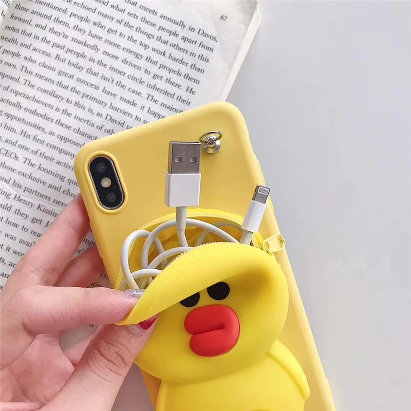 Чехол-кошелек на молнии с 3D рисунком медведя из мультфильма, силиконовый чехол для телефона iphone X, XR, XS, 11 pro MAX, 7, 8, 6S plus, для samsung S9, S10, Note