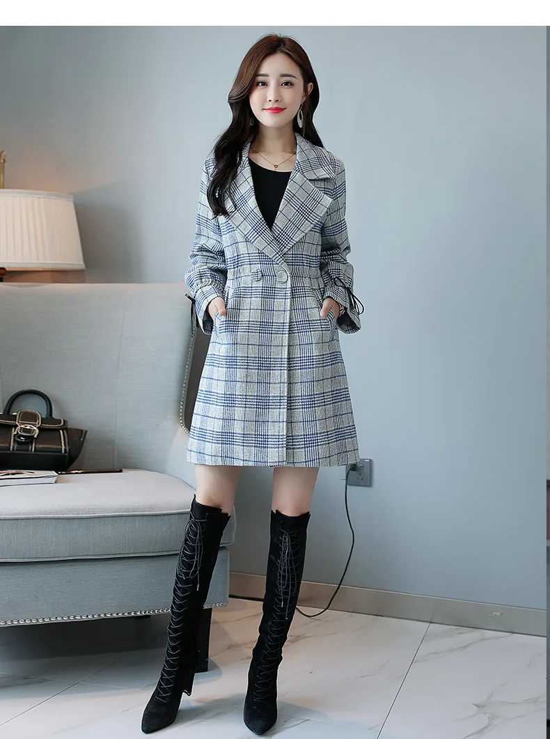 Plaid Trench Coat Women's Mid-length Autumn New Style WOMEN'S Dress Spring And Autumn Korean-style Slim Fit Elegant Fashion