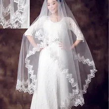 Белая Тюлевая длинная кружевная свадебная вуаль с аппликацией по краям, один слой, женские Украшения для волос, свадебные аксессуары, вечерние платья