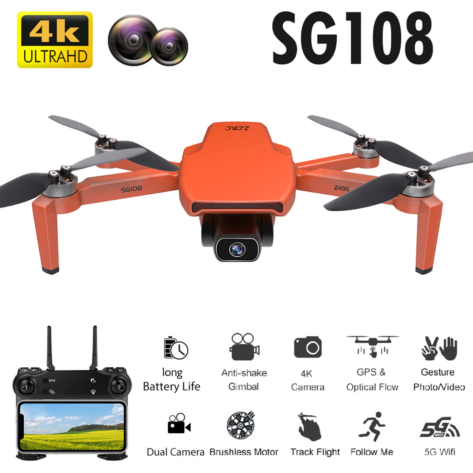 Sg108 Rc Drone With 4k Camera Brushless 