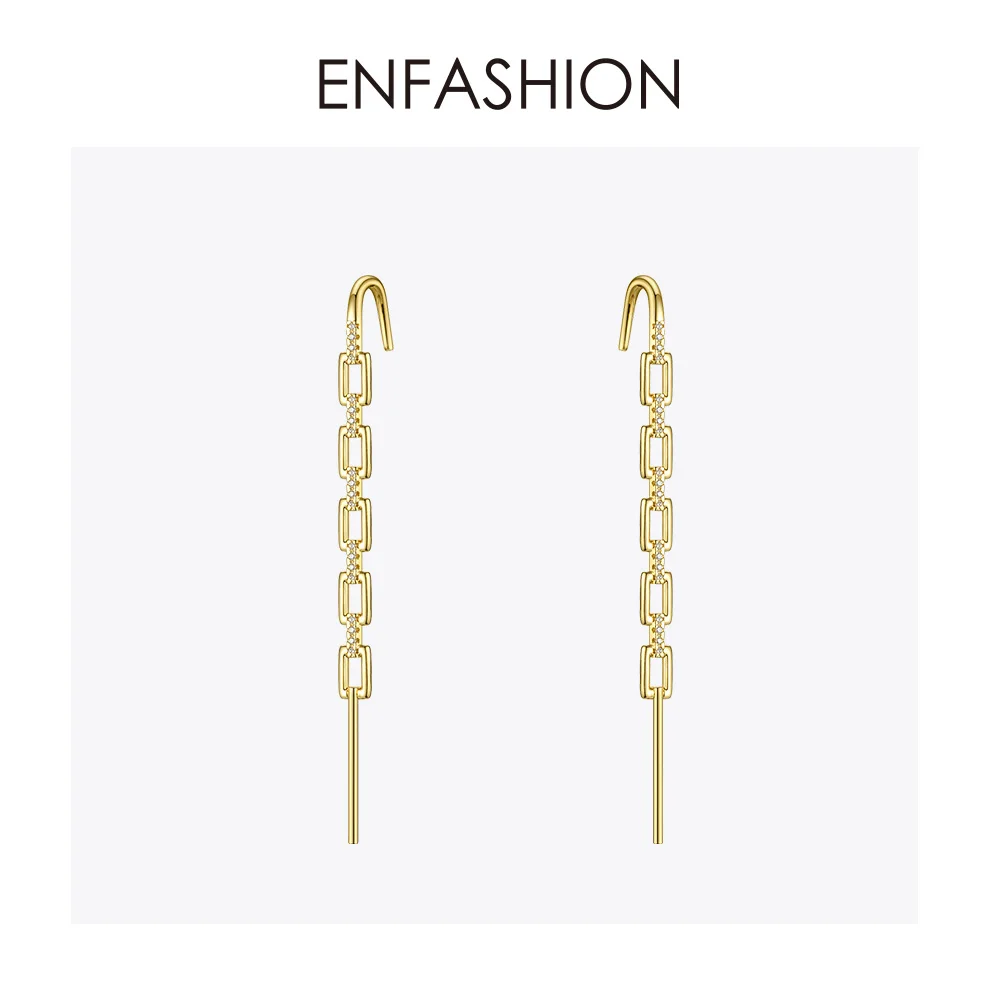 ENFASHION, панк, стразы, звенья цепи, серьги-гвоздики для женщин, золотой цвет, массивные серьги геометрической формы, модное ювелирное изделие, подарок E191096