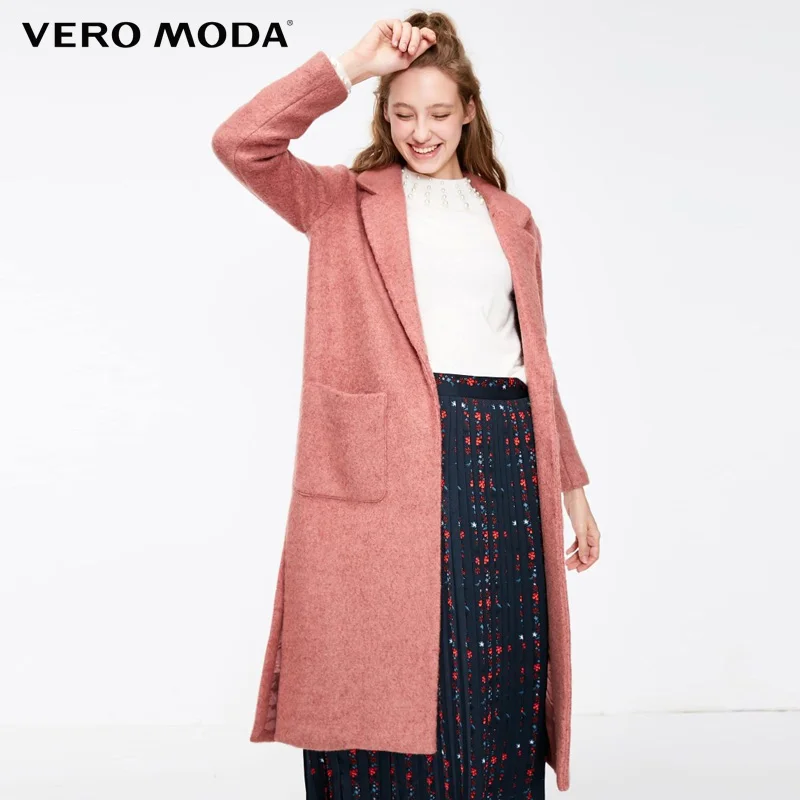 Vero Moda зимняя шерсть Длинное пальто Большой карманный жакет куртка женская| 318327559 - Цвет: Burlwood red