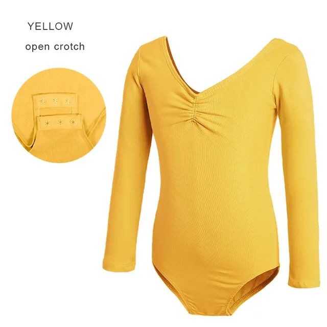 Ballet Leotards Kids Gymnastics Leotard Girls Dance Bodysuit Dancewear Dance Costumes Toddler Cotton Dance Leotard Short Sleeves Yellow