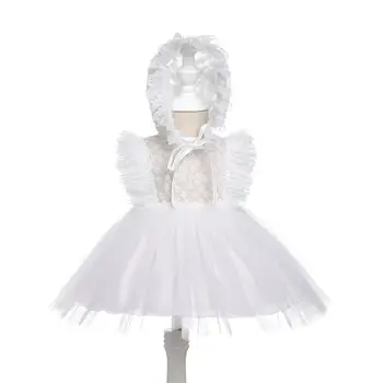 

2020 Hot Sale Off White Baby Princess Lace Dress With Hat Baby Cotton Birthday Dress Gauzy Tutu Dress Ball Gown